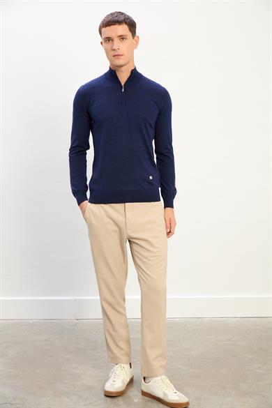 Jasper Erkek Fermuarlı Polo Yaka Triko Kazak-Lacivert
