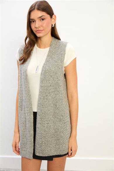 Leona Uzun Triko Yelek-Gri