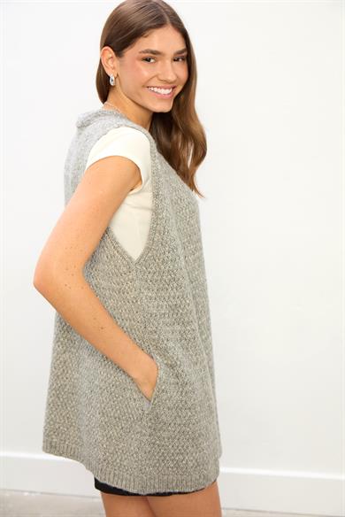Leona Uzun Triko Yelek-Gri