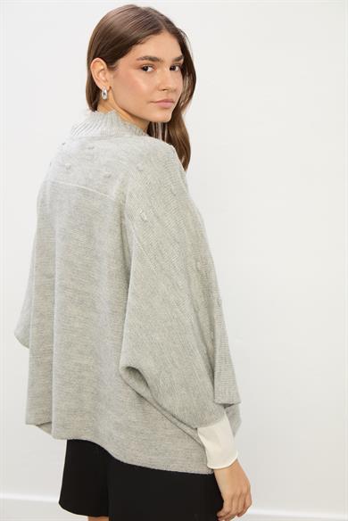 Lily Saç Örgü Balıkçı Yaka Kazak-GRİ