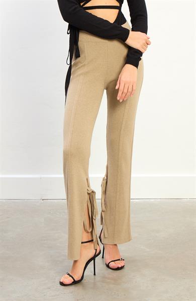 Lisa Bağcıklı Triko Pantalon-Bej