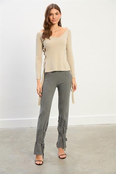 Lisa Bağcıklı Triko Pantalon-Gri