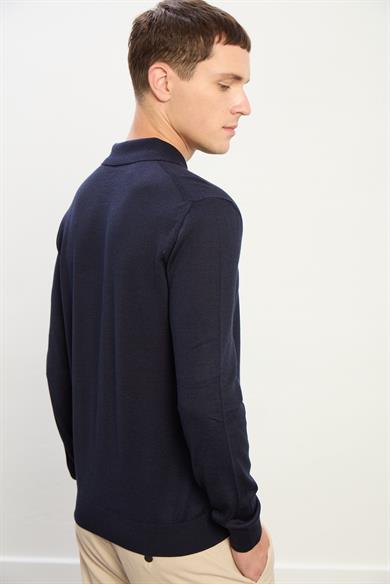 Logan Erkek Fermuarlı Polo Yaka Triko Kazak-Indigo