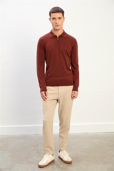Logan Erkek Fermuarlı Polo Yaka Triko Kazak-Kiremit
