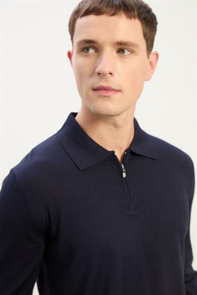 Logan Erkek Fermuarlı Polo Yaka Triko Kazak-Indigo