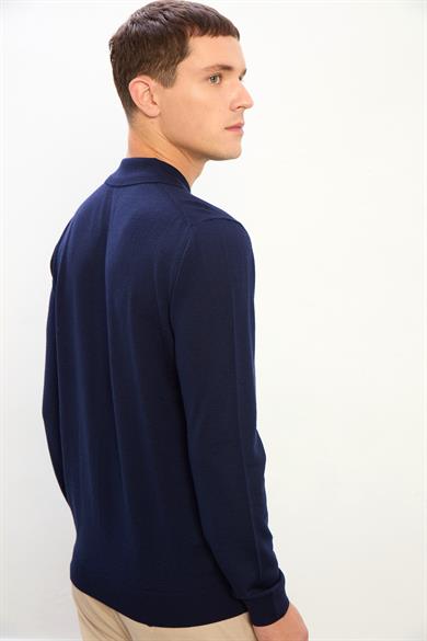 Logan Erkek Fermuarlı Polo Yaka Triko Kazak-Lacivert