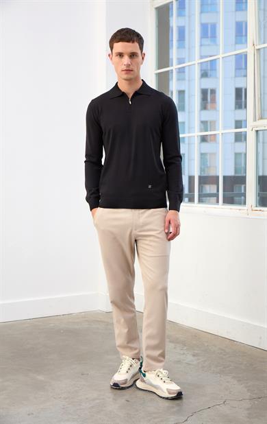 Logan Erkek Fermuarlı Polo Yaka Triko Kazak-Siyah