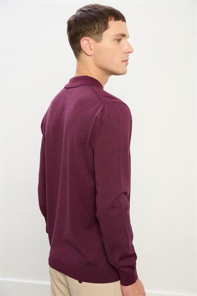 Logan Erkek Fermuarlı Polo Yaka Triko Kazak-Bordo