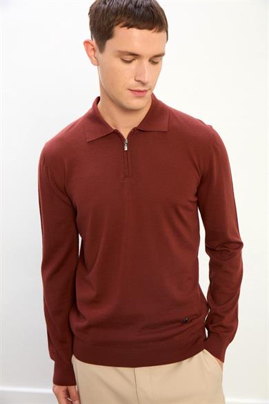 Logan Erkek Fermuarlı Polo Yaka Triko Kazak-Kiremit