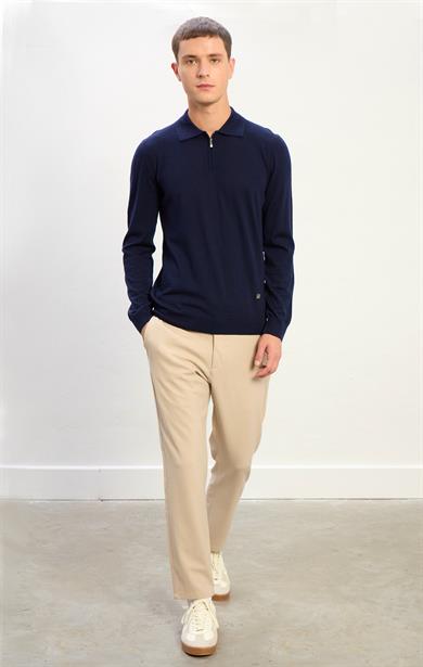 Logan Erkek Fermuarlı Polo Yaka Triko Kazak-Lacivert