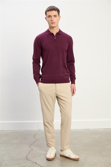 Logan Erkek Fermuarlı Polo Yaka Triko Kazak-Bordo