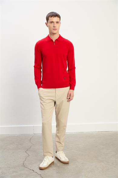 Logan Erkek Fermuarlı Polo Yaka Triko Kazak-Kırmızı