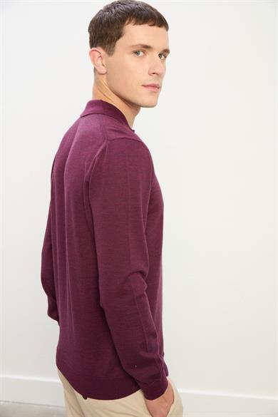 Logan Erkek Fermuarlı Polo Yaka Triko Kazak-Bordo