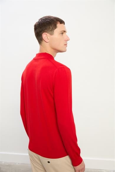 Logan Erkek Fermuarlı Polo Yaka Triko Kazak-Kırmızı