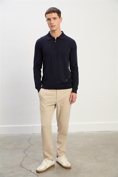 Logan Erkek Fermuarlı Polo Yaka Triko Kazak-Indigo