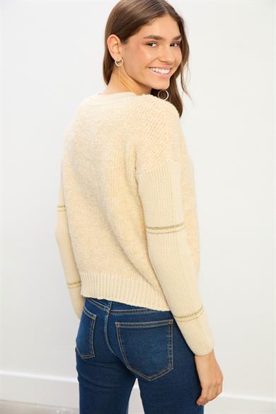 Maya Düz Kesim Triko Kazak-Bej