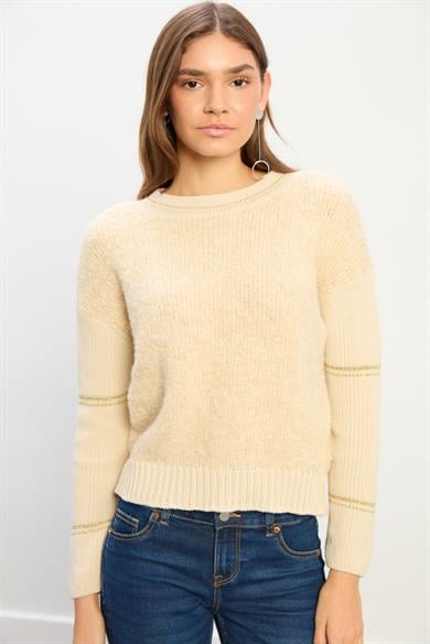 Maya Düz Kesim Triko Kazak-Bej