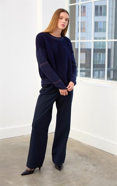 Maya Düz Kesim Triko Kazak-LACİVERT