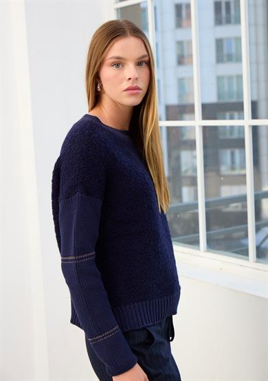 Maya Düz Kesim Triko Kazak-LACİVERT