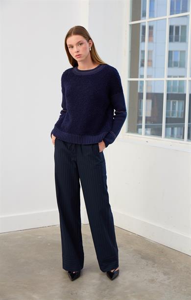 Maya Düz Kesim Triko Kazak-LACİVERT