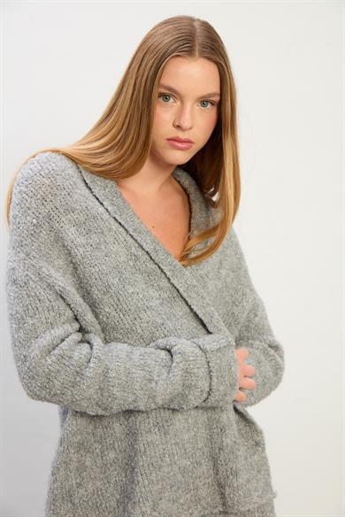 Nina Yumuşak Dokulu Triko Hırka-Gri