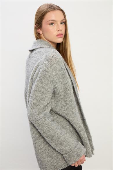 Nina Yumuşak Dokulu Triko Hırka-Gri