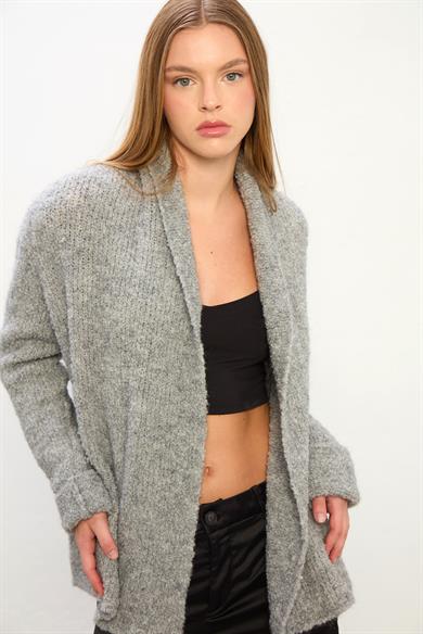 Nina Yumuşak Dokulu Triko Hırka-Gri