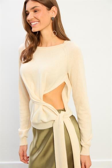 Nova Kadın Yan Detaylı Triko Bluz-Ekru