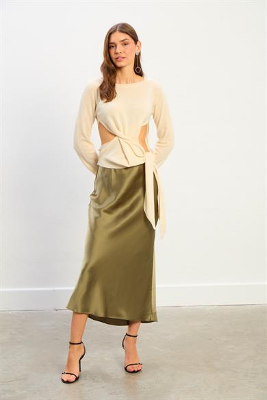 Nova Kadın Yan Detaylı Triko Bluz-Ekru