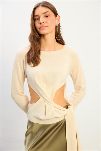 Nova Kadın Yan Detaylı Triko Bluz-Ekru