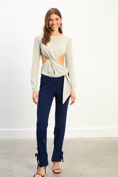 Nova Kadın Yan Detaylı Triko Bluz-Gri