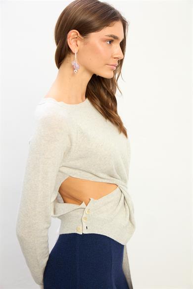 Nova Kadın Yan Detaylı Triko Bluz-Gri