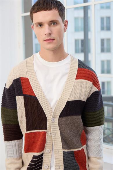 Oliver Patchwork Desenli Triko Hırka-Çok Renkli