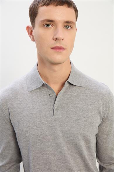 Owen Erkek Polo Yaka Triko Kazak-Gri