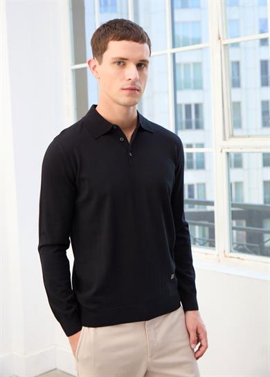 Owen Erkek Polo Yaka Triko Kazak-Siyah