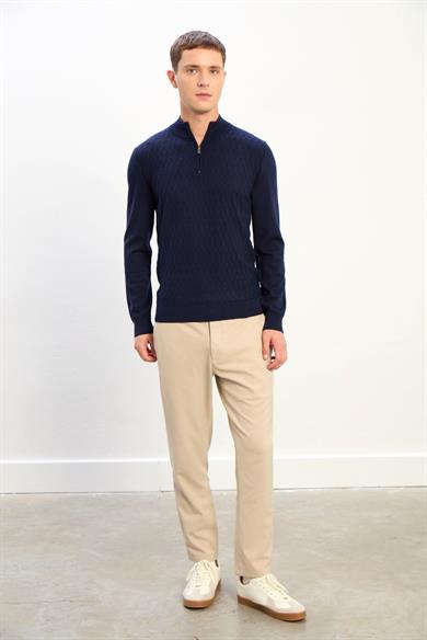 Ryan Fermuarlı Desenli Triko Kazak-Lacivert