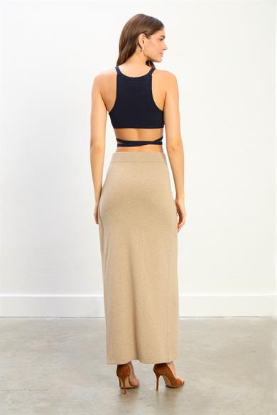 Serena Kadın Bağlama Detaylı Kısa Triko Crop Top-Lacivert