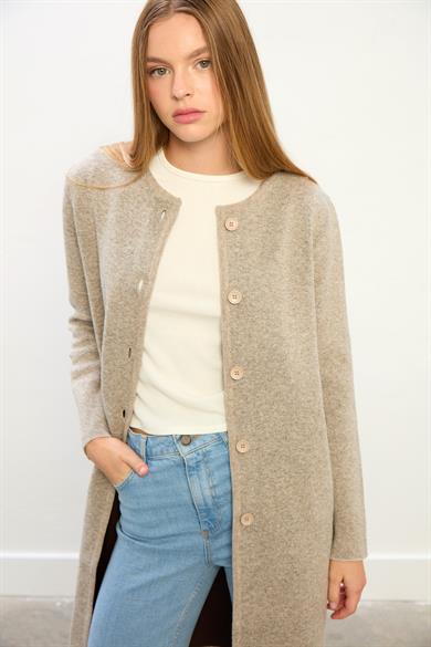 Sophia Uzun Triko Ceket-Bej