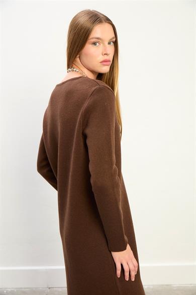 Sophia Uzun Triko Ceket-Kahve