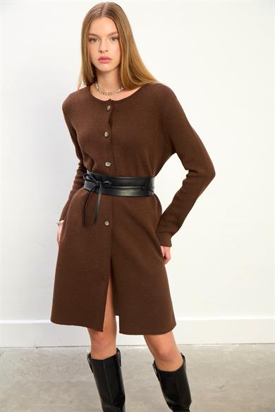 Sophia Uzun Triko Ceket-Kahve