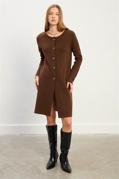 Sophia Uzun Triko Ceket-Kahve