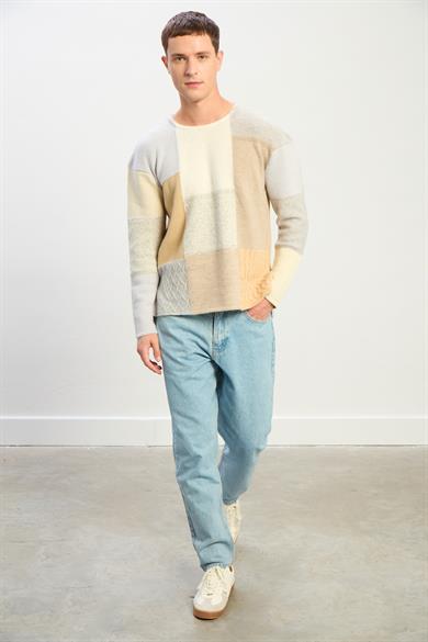 Zane Oversize Kayık Yaka Patchwork Uzun Kol Kazak-