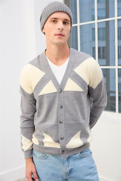 Zenith Desenli V Yaka Erkek Hırka-Gri