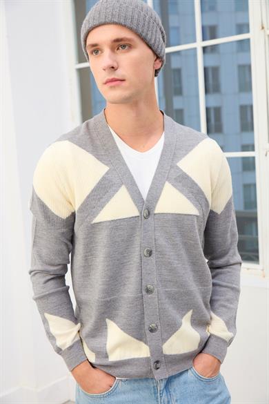 Zenith Desenli V Yaka Erkek Hırka-Gri