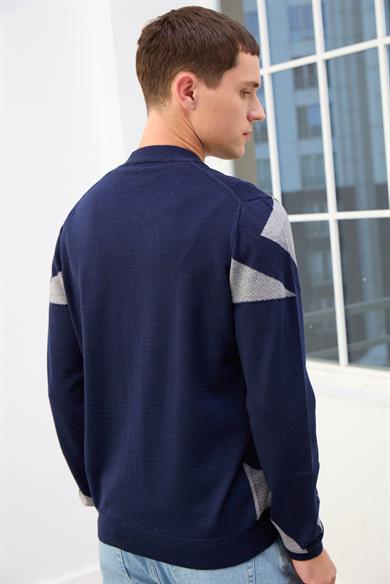 Zenith Desenli V Yaka Erkek Hırka-Lacivert