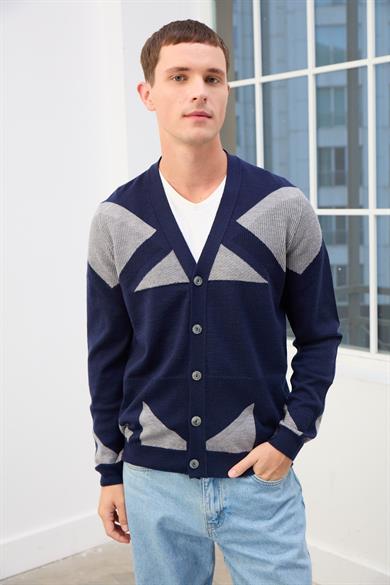 Zenith Desenli V Yaka Erkek Hırka-Lacivert