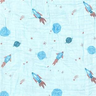 Tiffany Baby Space Ship Baskılı Müslin Bebek Battaniye Turkuaz 79080