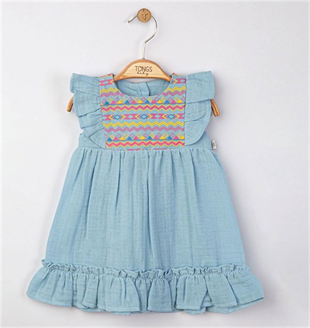 Baby Tongs Kız Bebek Kısa Kol Elbise Mavi 3810