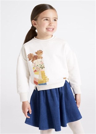 Mayoral Kız Çocuk Sweatshirt Etek Takım Krem/Lacivert 4980