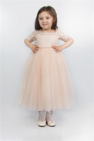 Pırıltı Kız Çocuk Güpürlü Elbise Pembe 2779